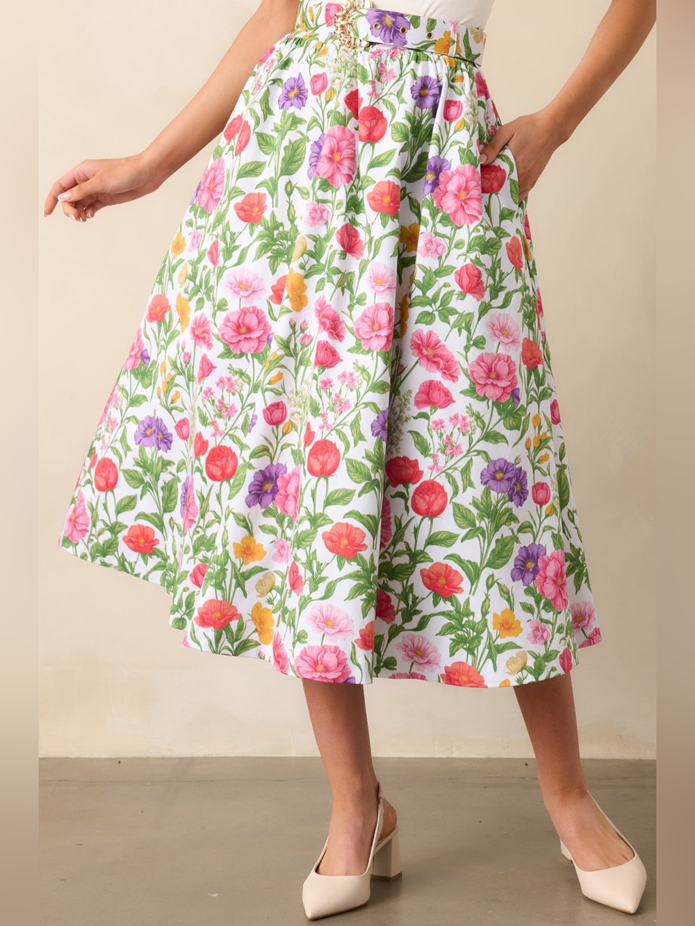 NWT | Prosperina | Thena Belted Midi Skirt with Pockets | Secret Garden | medium